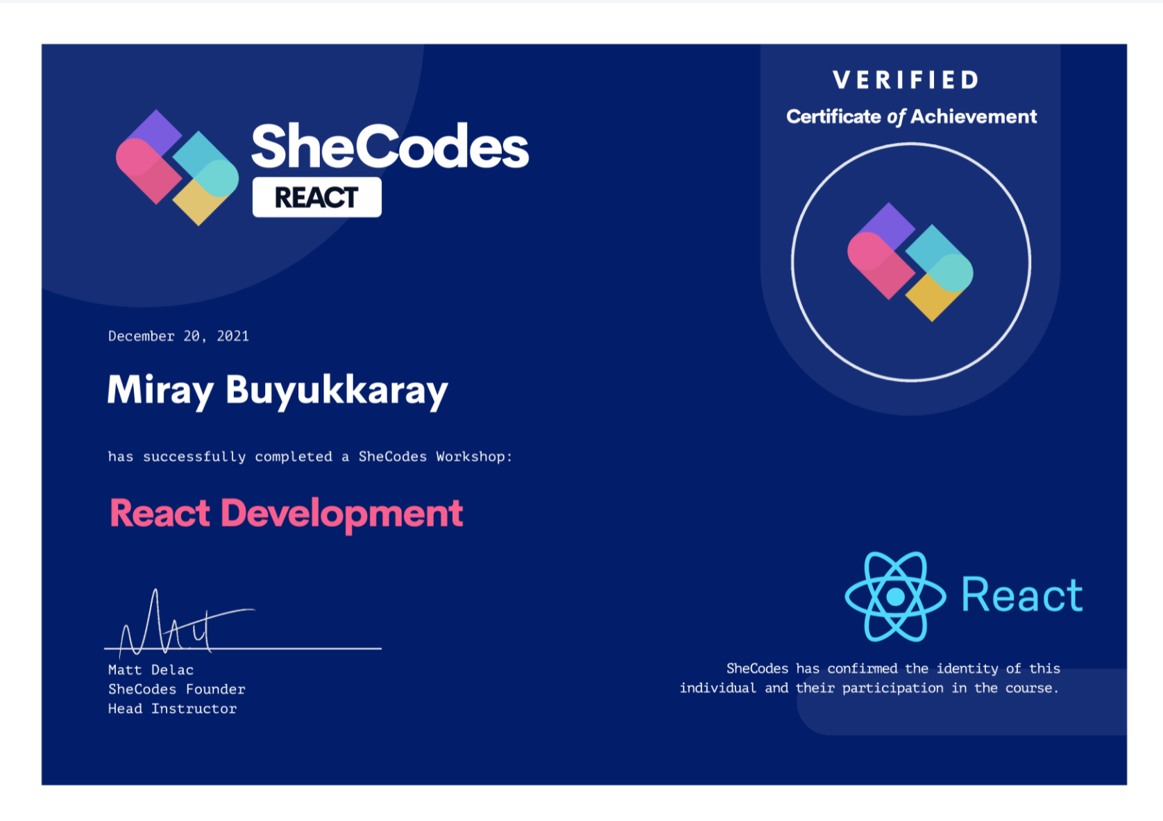 SheCodes React Certificate